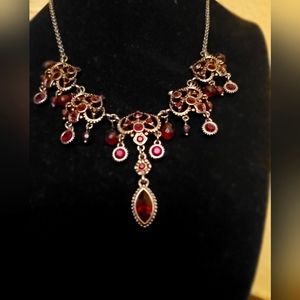 Gorgeous Versona red rhinestone necklace!! Silver granny core Vintage
